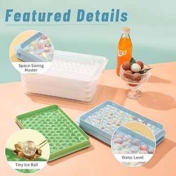 Ziofan Mini Ice Cube Tray with Lid and Bin, 104x4 Pcs Tiny Round Crushed Ice Trays for Freezer, Easy Release for Chilling Drinks, Coffee, Cocktail, Juice (Blue) 4 Pack