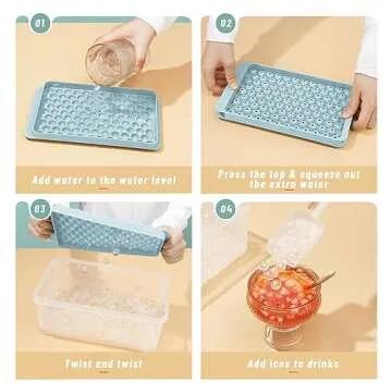 Ziofan Mini Ice Cube Tray with Lid and Bin, 104x4 Pcs Tiny Round Crushed Ice Trays for Freezer, Easy Release for Chilling Drinks, Coffee, Cocktail, Juice (Blue) 4 Pack