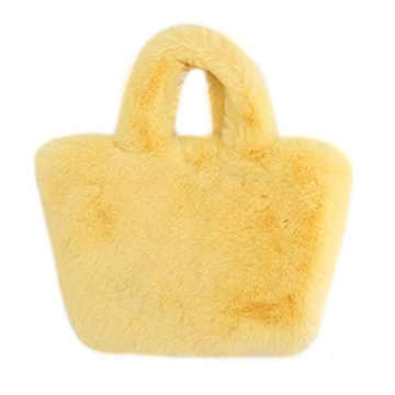 Surell Y2K Smiley Yellow Faux Fur Tote Bag for Girls