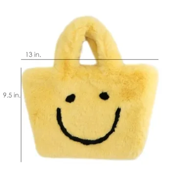 Surell Y2K Smiley Yellow Faux Fur Tote Bag for Girls