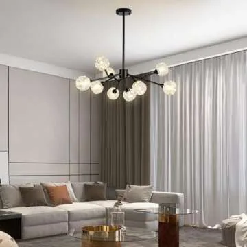 Weesalife Sputnik Chandeliers for Dining Room Light Fixture Over Table, Modern Crystal Chandeliers, 9 Lights Black Lighting Fixtures for Living Room Bedroom Kitchen Island Bar