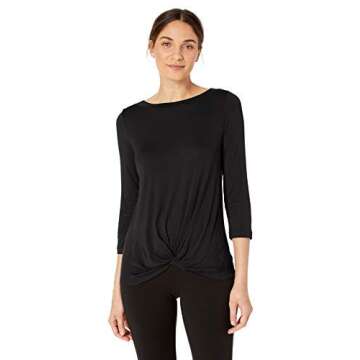 Amazon Brand - Lark & Ro Women's Three Quarter Sleeve Knot Front Knit Top
