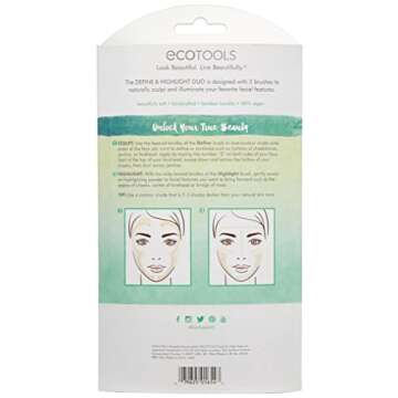 EcoTools Define & Highlight Duo, Makeup Brush Set for Powder, Bronzer, & Highlighter