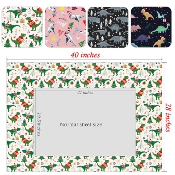 Exciting Dinosaur Christmas Wrapping Paper Sheets - 6 Pack