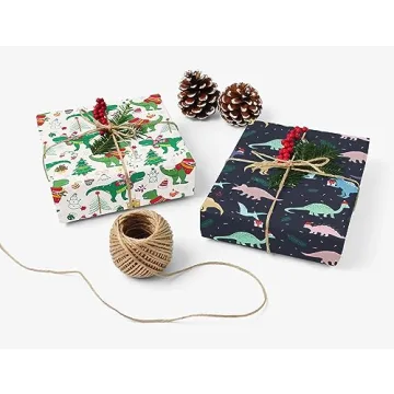 Exciting Dinosaur Christmas Wrapping Paper Sheets - 6 Pack