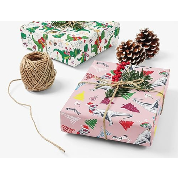 Exciting Dinosaur Christmas Wrapping Paper Sheets - 6 Pack