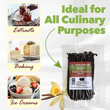 50 Organic Madagascar Vanilla Beans for Baking and Extract