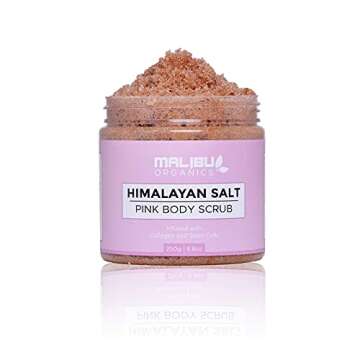 Malibu Organics Himalayan Scrub – All-Natural Body Exfoliant with Collagen and Stem Cells - Organic Body Scrub to Exfoliate and Moisturize Skin – Deep Cleansing Himalayan Pink Salt Scrub – 8.8oz