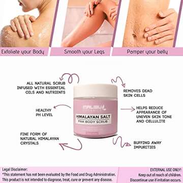 Malibu Organics Himalayan Scrub – All-Natural Body Exfoliant with Collagen and Stem Cells - Organic Body Scrub to Exfoliate and Moisturize Skin – Deep Cleansing Himalayan Pink Salt Scrub – 8.8oz