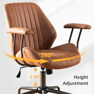 ovios Ergonomic Office Chair, Comfy Leather Chair with Swivel Rolling Wheels, Mid-Century Modern Computer Desk Chair for Home Executive, Brown