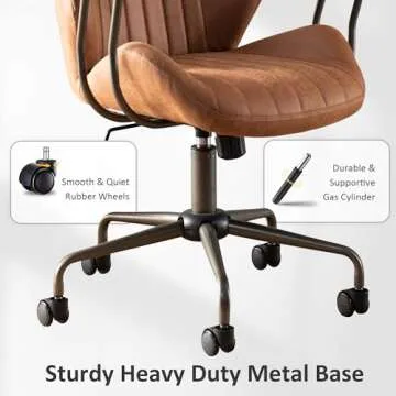 ovios Ergonomic Office Chair, Comfy Leather Chair with Swivel Rolling Wheels, Mid-Century Modern Computer Desk Chair for Home Executive, Brown