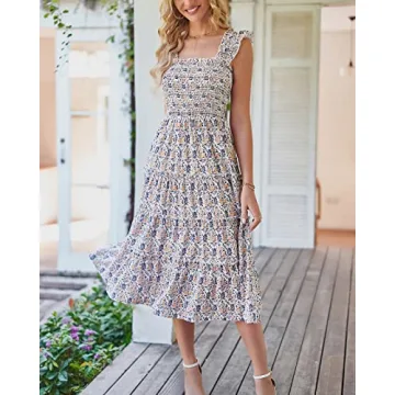 BTFBM Women's Summer Boho Floral Sundress Elegant Midi Dress