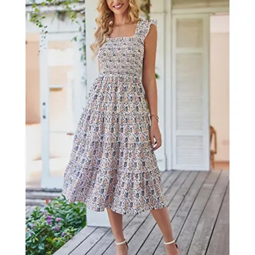 BTFBM Women's Summer Boho Floral Sundress Elegant Midi Dress