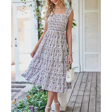 BTFBM Women's Summer Boho Floral Sundress Elegant Midi Dress