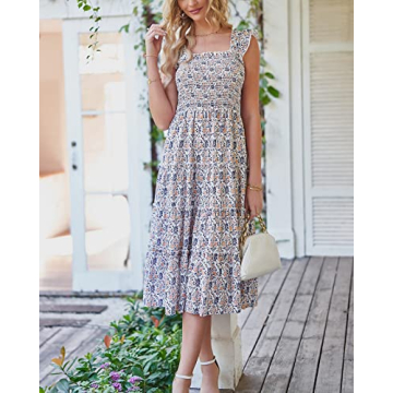 BTFBM Women's Summer Boho Floral Sundress Elegant Midi Dress