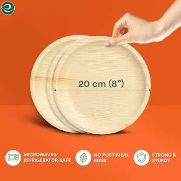 ECO SOUL Compostable 8 Inch Palm Leaf Round Plates (50 Count) Like Bamboo Plates | Biodegradable | Eco-Friendly, Microwave & Oven Safe