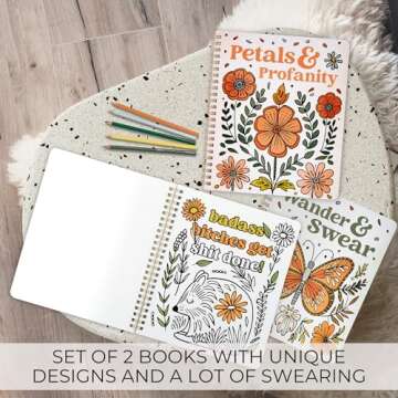 Beautiful Adult Coloring Book Set of 2 for Relaxation - Funny Swear Words Coloring Books with Floral...