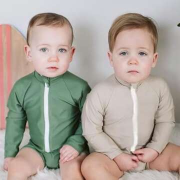 woshilaocai Baby Boy One Piece Swimsuit Rash Guard Short Sleeve Zipper Bathing Suit Beach Swimwear S...