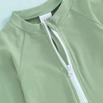 woshilaocai Baby Boy One Piece Swimsuit Rash Guard Short Sleeve Zipper Bathing Suit Beach Swimwear Sunsuit (Green,6-12 Months)