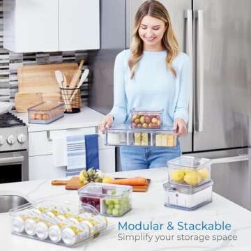 iDesign Crisp 7-Piece Recycled Plastic Refrigerator Organizer Bin Set with Lids, Clear/White