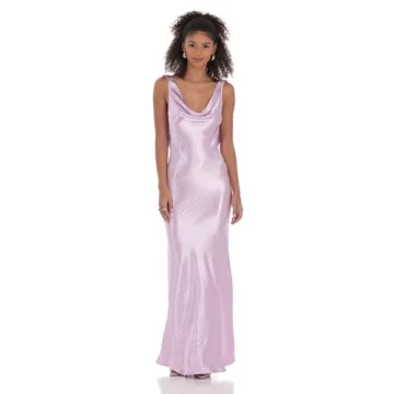 Lavender Satin Cowl Neck Maxi Dress for Elegant Occasions