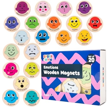 SPARK & WOW Wooden Emotion Magnets Set - 20 Pieces for Kids