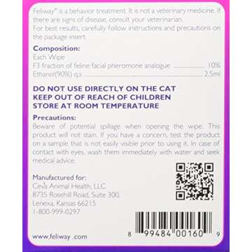 Feliway Cat Comfort Wipes for Stress-Free Travel - 12 Count