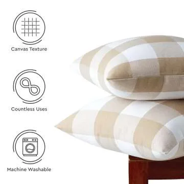 Encasa Homes Farmhouse Throw Pillow Covers Pack of 2 20x20 Buffalo Beige Checks | Decorative Cushion Covers No Insert | Pillow Shams for Fall, Halloween, Thanksgiving, Christmas