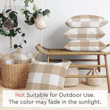 Encasa Homes Farmhouse Throw Pillow Covers Pack of 2 20x20 Buffalo Beige Checks | Decorative Cushion Covers No Insert | Pillow Shams for Fall, Halloween, Thanksgiving, Christmas