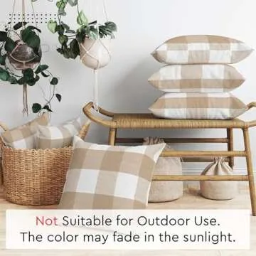 Encasa Homes Farmhouse Throw Pillow Covers Pack of 2 20x20 Buffalo Beige Checks | Decorative Cushion Covers No Insert | Pillow Shams for Fall, Halloween, Thanksgiving, Christmas