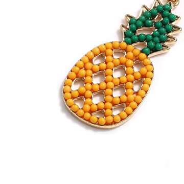 XOCARTIGE Beaded Drop Earrings for Women Boho Seed Bead Dangle Earrings Handmade Tropical Fruit Flamingo Beaded Earrings Studs (Pineapple)