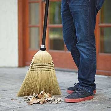 O-Cedar Heavy Duty Corn Broom | Commercial-Grade Indoor and Outdoor Broom to Sweep & Clean Hard Floors| Sturdy Wooden Handle for Strength & Durability, Yellow, Black, 1 Count