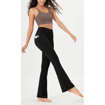 ODODOS Cloud Feeling Flared Pants with Pocket for Women High Waist Casual Bootcut Yoga Pants, 32" Inseam, Black, Large