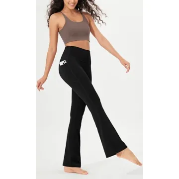 ODODOS Cloud Feeling Flared Pants with Pocket for Women High Waist Casual Bootcut Yoga Pants, 32" Inseam, Black, Large