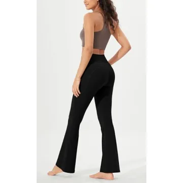 ODODOS Cloud Feeling Flared Pants with Pocket for Women High Waist Casual Bootcut Yoga Pants, 32" Inseam, Black, Large