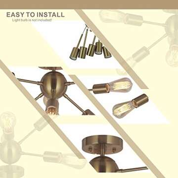 Sputnik Chandelier Lighting 6 Lights Brass Modern Ceiling Light Gold Mid Century Pendant Lighting by TUDOLIGHT