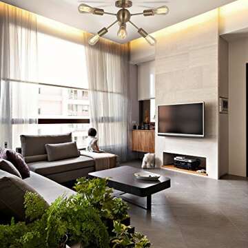 Sputnik Chandelier Lighting 6 Lights Brass Modern Ceiling Light Gold Mid Century Pendant Lighting by TUDOLIGHT