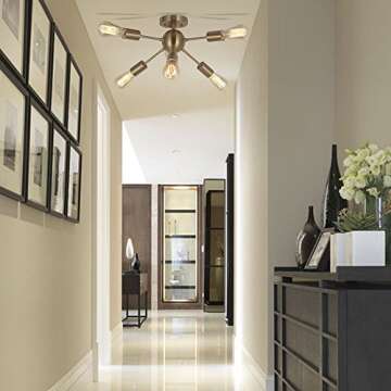 Sputnik Chandelier Lighting 6 Lights Brass Modern Ceiling Light Gold Mid Century Pendant Lighting by TUDOLIGHT