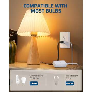DEWENWILS Plug in Dimmer Switch for Lamp, Table Lamp Dimmer for Dimmable LED/CFL Lights and Incandescent Bulbs, Full Range Slide Control, 5 ft Extension Cord, UL Listed, White