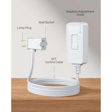DEWENWILS Plug in Dimmer Switch for Lamp, Table Lamp Dimmer for Dimmable LED/CFL Lights and Incandescent Bulbs, Full Range Slide Control, 5 ft Extension Cord, UL Listed, White