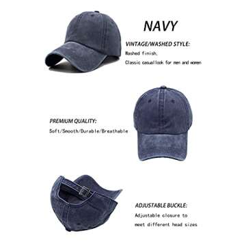 Unisex Vintage Washed Distressed Baseball Cap Twill Adjustable Dad Hat, H-navy, One Size