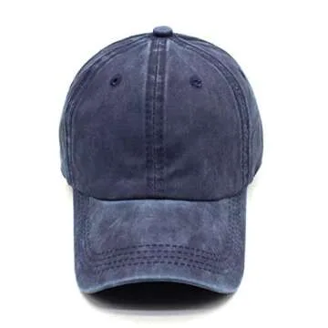 Unisex Vintage Washed Distressed Baseball Cap Twill Adjustable Dad Hat, H-navy, One Size