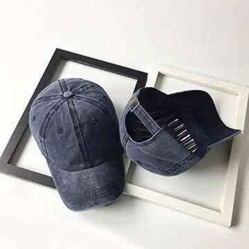 Unisex Vintage Washed Distressed Baseball Cap Twill Adjustable Dad Hat, H-navy, One Size