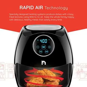 New House Kitchen Digital 6.8 Quart Air Fryer w/ Flat Basket, Oil-Free Touch Screen AirFryer, Dishwasher-Safe Parts, Fast Healthier Food, 60 Min Timer & Auto Shut Off, Extra Large Family Size, Black