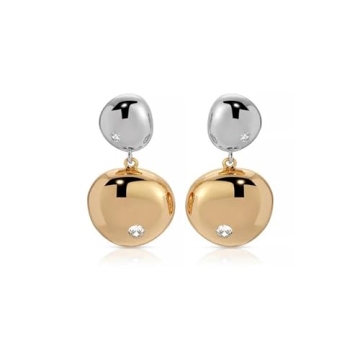 Ettika Gold Earrings For Women. Polished Double Pebble Drop Earrings, 18K Gold and Rhodium Plated Ea...