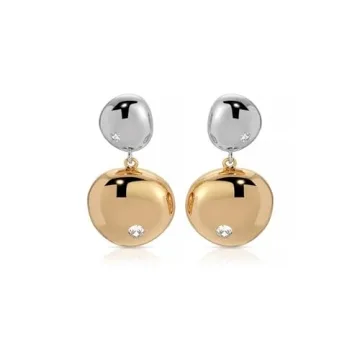 Ettika Gold Earrings For Women. Polished Double Pebble Drop Earrings, 18K Gold and Rhodium Plated Ea...
