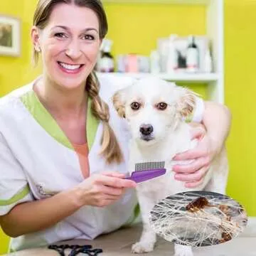 Yumflan Flea Comb with Rubber Handle, Flea and Tick Comb for Dogs & Cats, Fine Tooth Dog Comb for Grooming (Purple)