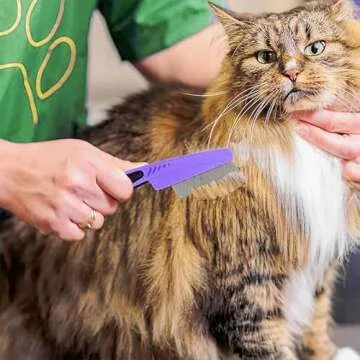 Yumflan Flea Comb with Rubber Handle, Flea and Tick Comb for Dogs & Cats, Fine Tooth Dog Comb for Grooming (Purple)