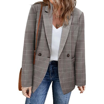 Elegant Women's Casual Blazer Open Front Professional Plaid Jacket for Work