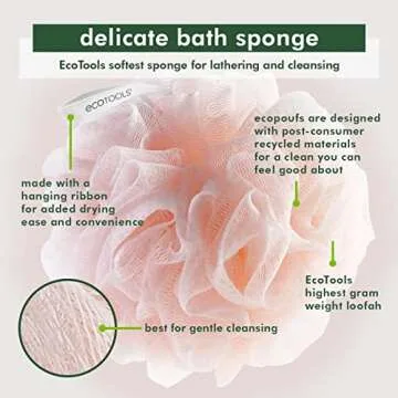 EcoTools Delicate EcoPouf Bath Sponge, Made With Recycled Materials, Exfoliating Bath Pouf, Loofah for Shower & Bath, In Assorted Colors, Green, White, Pink, and Gray, Perfect for Men & Women, 6 Count